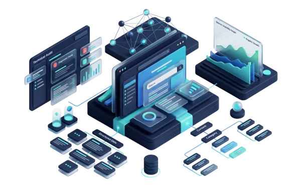 Sistema SEO que conecta acceso técnico, intención de búsqueda, estructura de contenidos y medición orgánica.