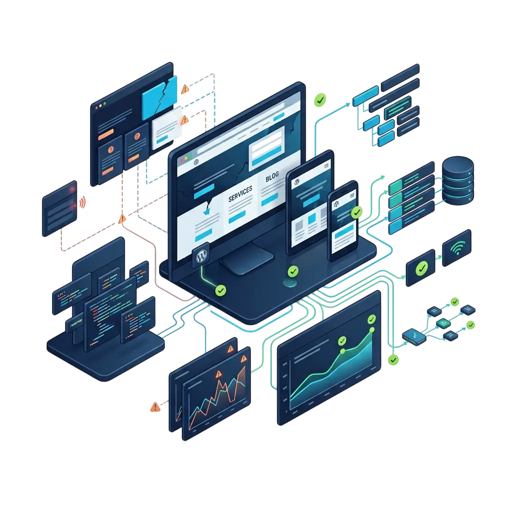 Website repair and optimization workflow covering reliability, speed, UX and measurement