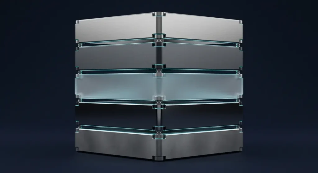 Five interlocking structural bands representing speed, clarity, proof, risk reduction and hierarchy