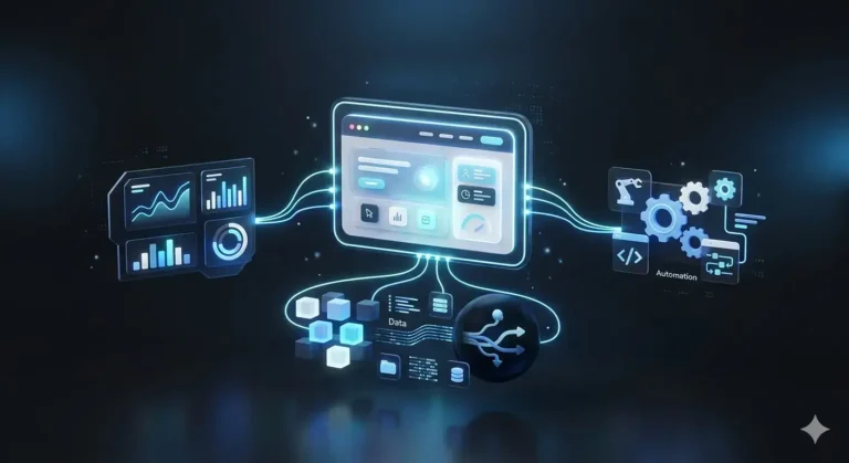 website design strategy system showing connected analytics automation and data flow