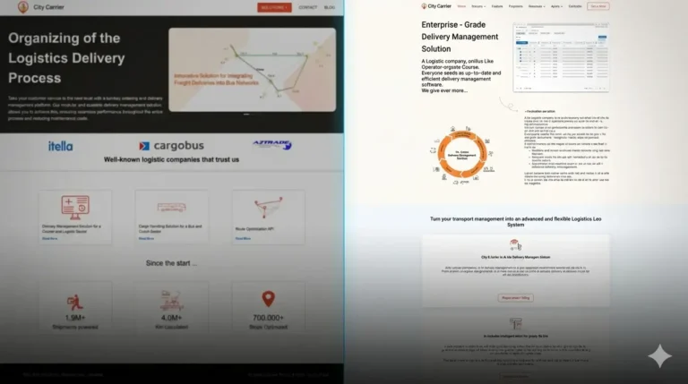 CityCarrier old website with limited structure and unclear product presentation