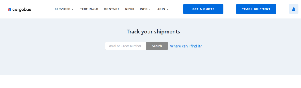 parcel tracking search interface cargobus order number input system