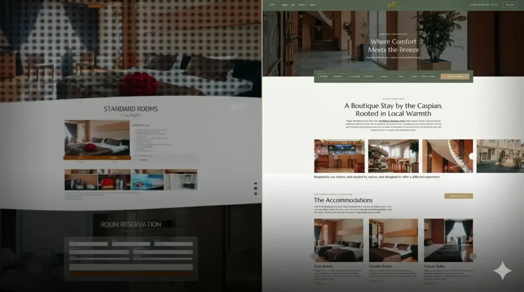 Hotel booking system homepage with structured reservation flow