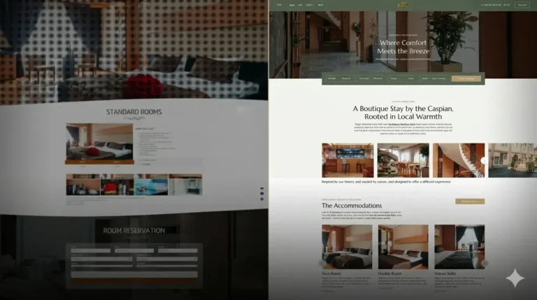 Hotel booking system homepage with structured reservation flow