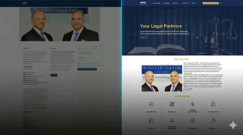 law firm website redesign before and after consultation system HGNS