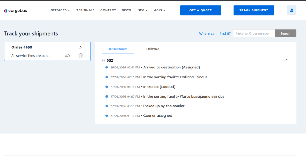 parcel tracking active delivery timeline in process shipment status interface