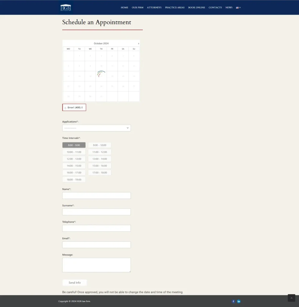broken law firm booking system error