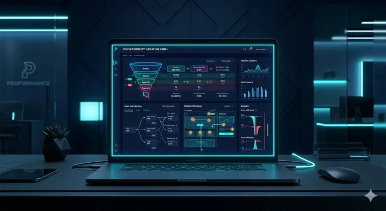 Conversion rate diagnosis dashboard showing website drop-off points and user behavior
