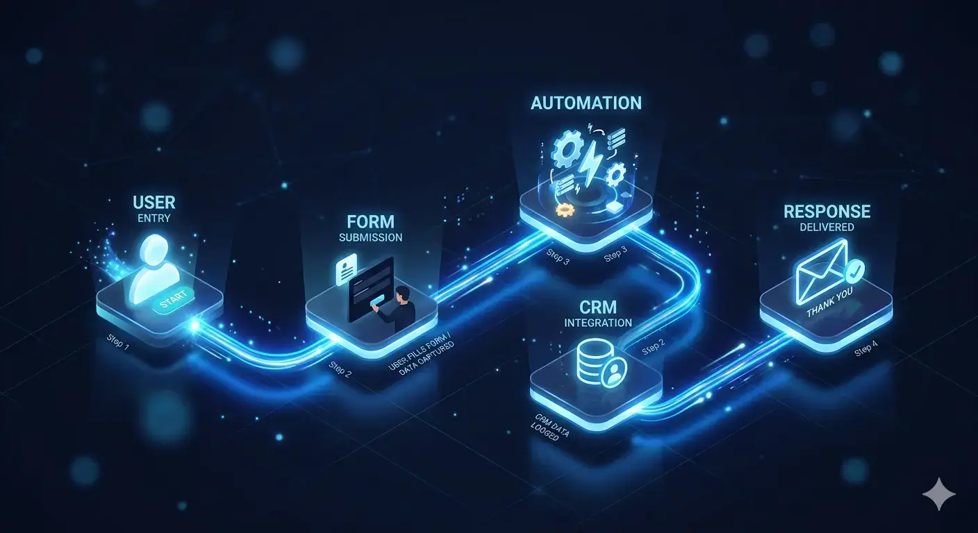 Lead generation website system connecting visitor traffic, capture, and response
