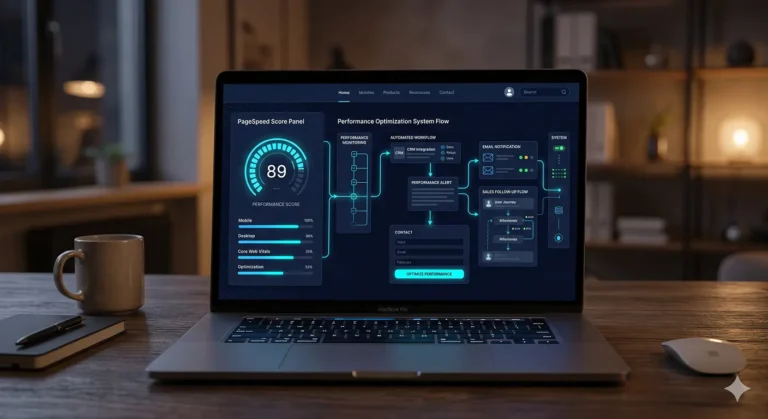 Pagespeed optimization guide showing website speed, UX, automation, and lead flow system.