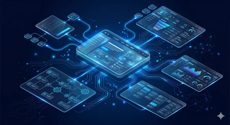 Business website strategy system connecting SEO, automation, CRM, analytics, and sales flow