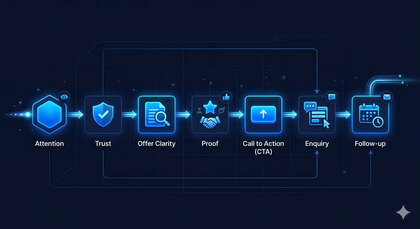 Customer journey connecting offer clarity, proof, and a relevant next action