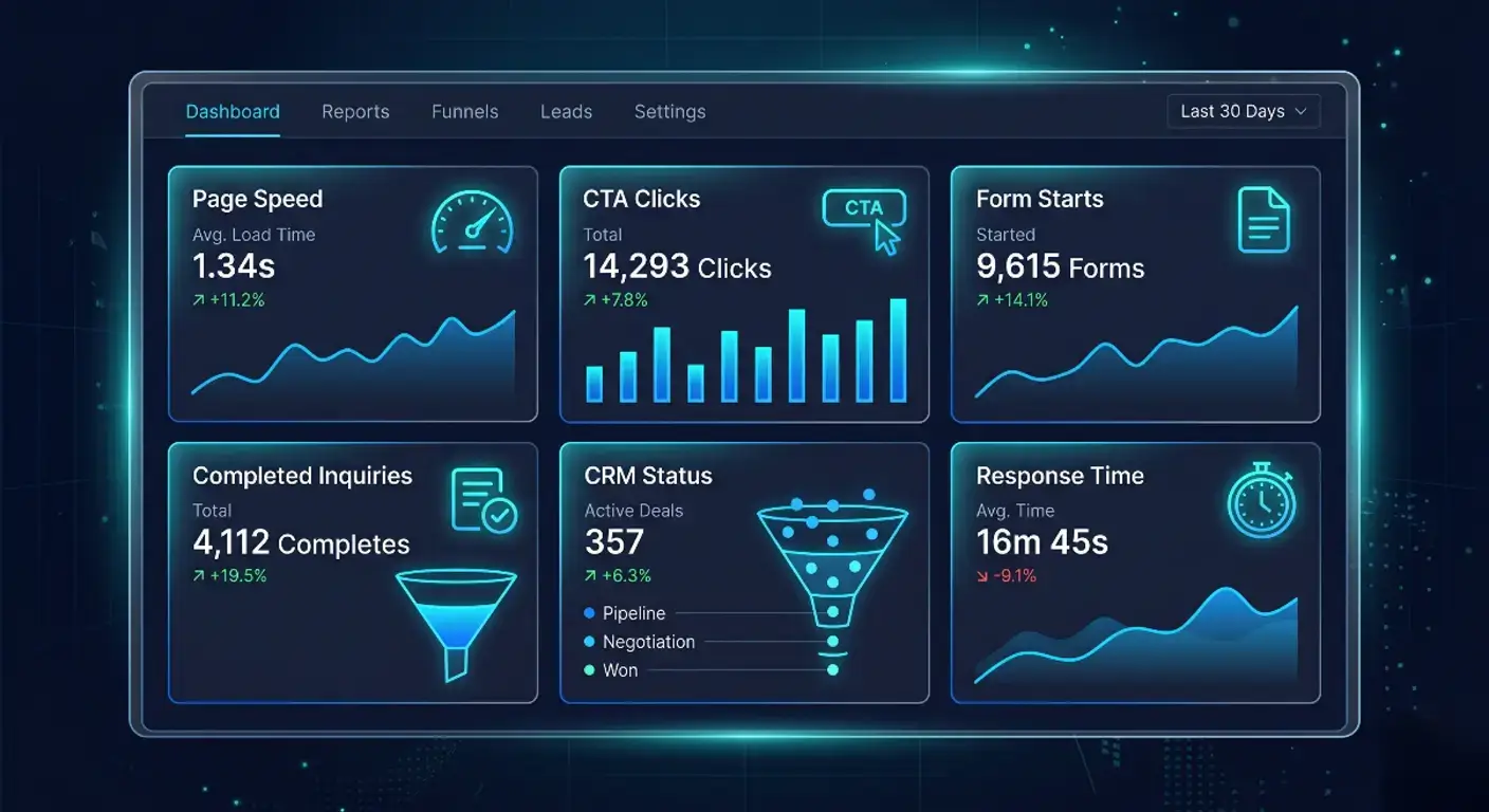 Dashboard connecting technical health, user actions, and operational outcomes