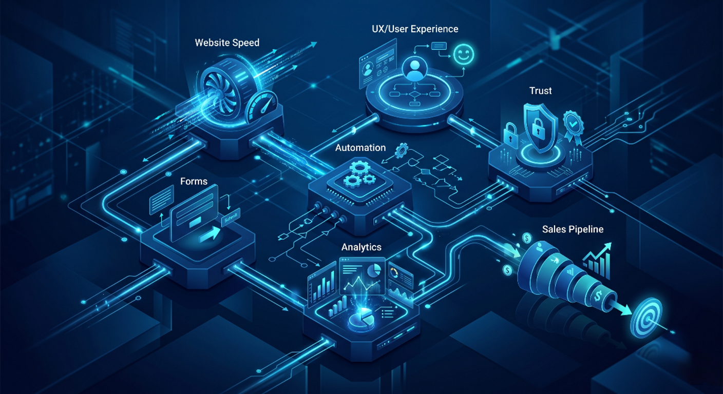 Connected website system covering UX, performance, automation, and sales response