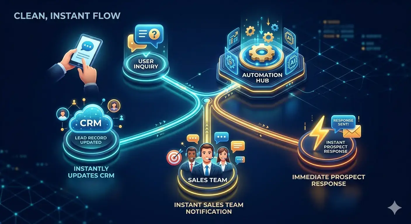 Automated lead flow routing inquiries from website capture to the right sales owner