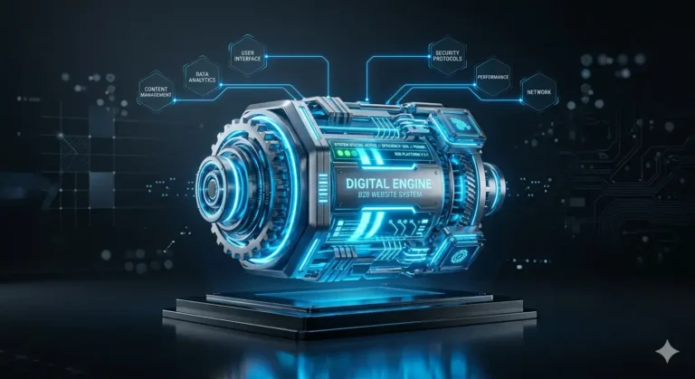 A 3D digital engine representing high-efficiency website optimization revenue systems.