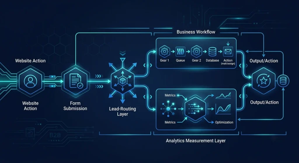 Lead capture, routing and conversion measurement connected as one website system