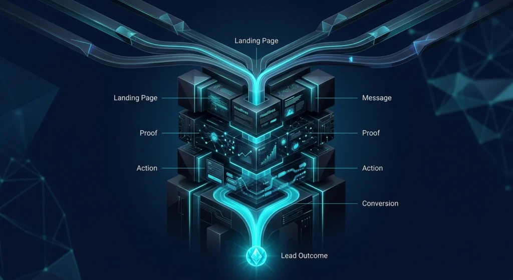 High converting landing page connecting traffic, trust, action and lead capture.