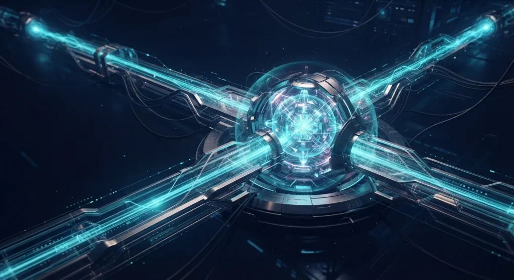 Glowing digital pathways illustrating user journey mapping and conversion funnel flow.