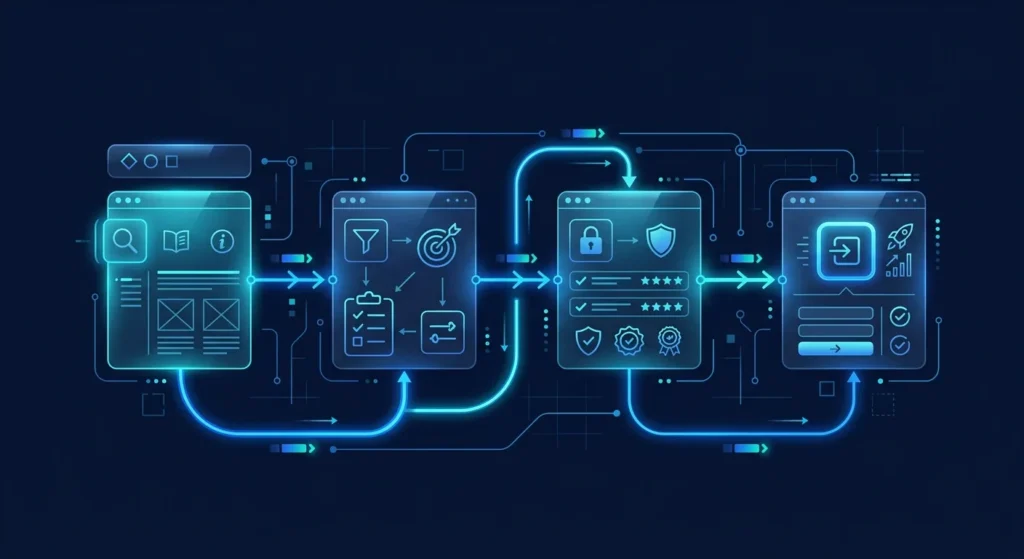 Customer decision path moving from initial understanding to trust and action