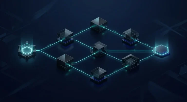 Website form automation sequence showing a submission branching into six connected steps.
