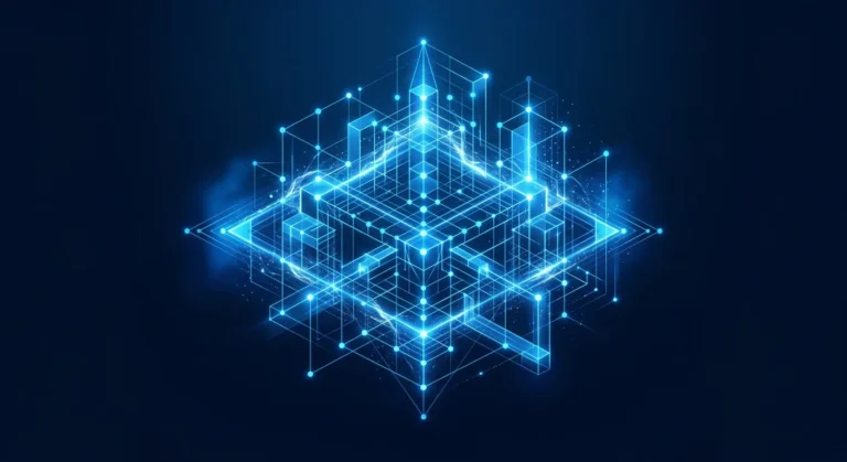 A structured digital blueprint visualizing a website requirements checklist on a deep navy background.