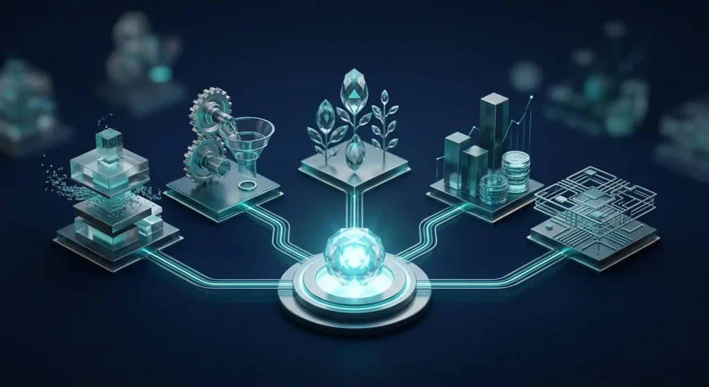 Connected website measurement signals converging into one business decision model.