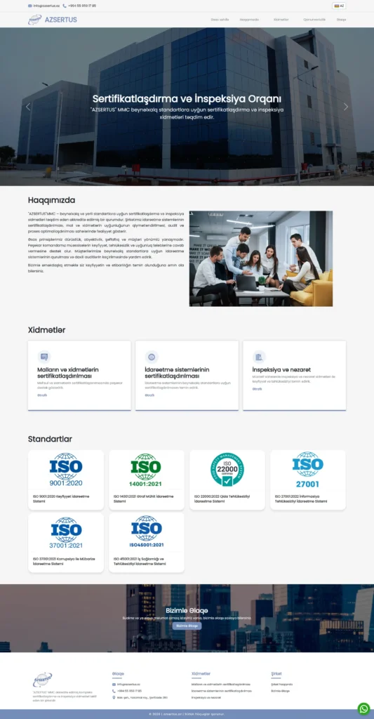 Página de inicio original de Azsertus con presentación de la empresa, servicios de certificación y normas